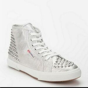 Superga metallic silver studded hi-tops